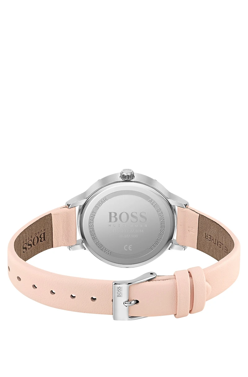 Leather-strap watch with gold-tone brushed dial