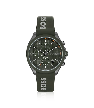 Chronograph watch with branded silicone strap