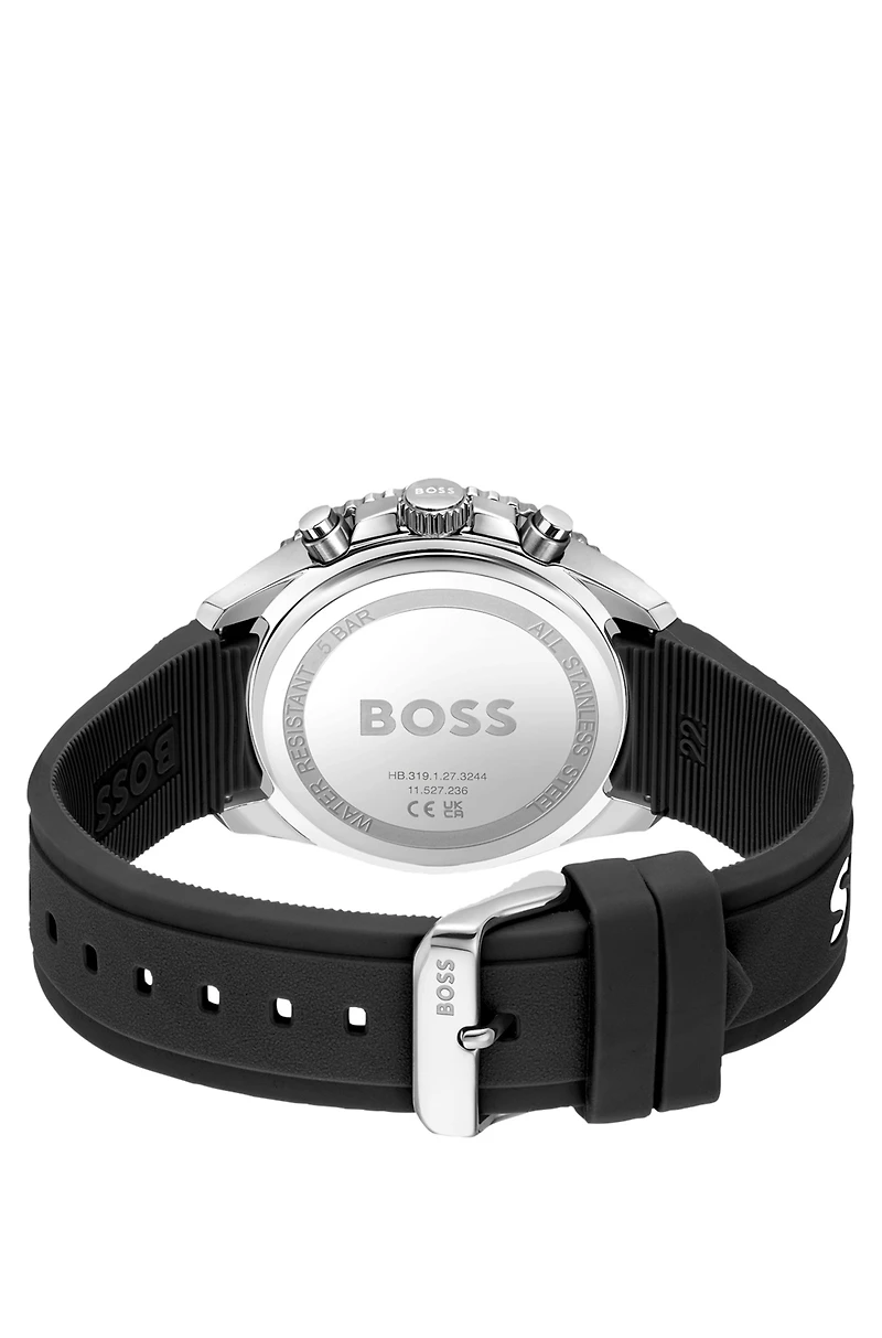 Silicone-strap chronograph watch with black dial
