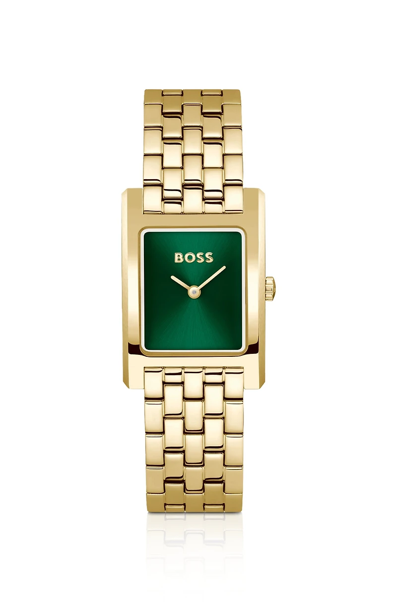 Gold-tone watch with green dial