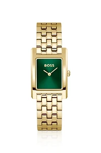 Gold-tone watch with green dial