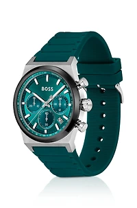 Silicone-strap chronograph watch with green dial