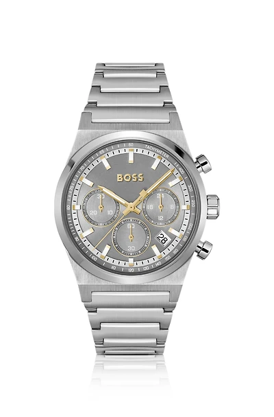 Silver-tone chronograph watch with link bracelet