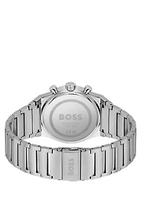 Silver-tone chronograph watch with link bracelet