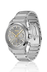 Silver-tone chronograph watch with link bracelet