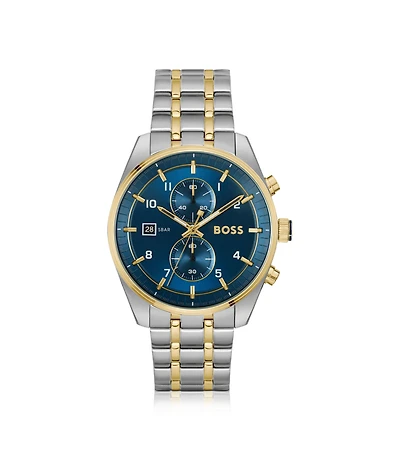 SKYTRAVELLER Two-tone chronograph watch with blue dial