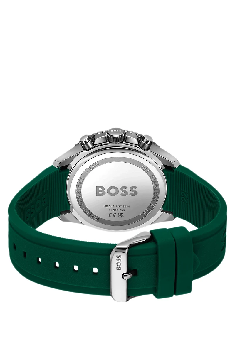 Silicone-strap chronograph watch with black dial
