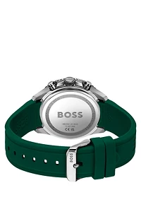 Silicone-strap chronograph watch with black dial
