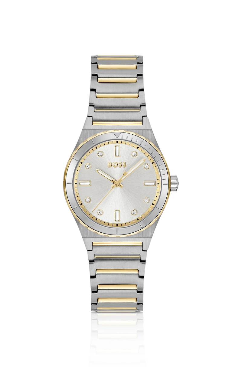 Two-tone watch with silver-white dial