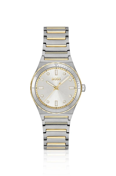 Two-tone watch with silver-white dial