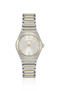 Two-tone watch with silver-white dial