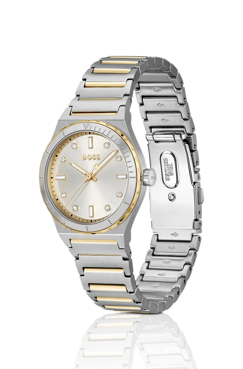 Two-tone watch with silver-white dial