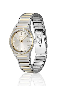 Two-tone watch with silver-white dial