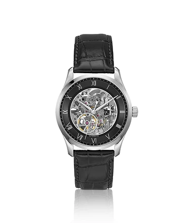 PRINCIPLE SKELETON Leather-strap watch with skeleton Japanese automatic movement