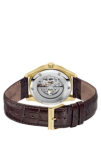 Gold-tone automatic watch with skeleton dial