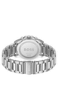 Link-bracelet chronograph watch with blue textured dial