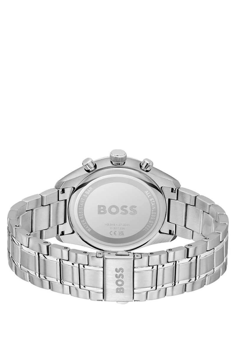 Silver-tone chronograph watch with blue dial
