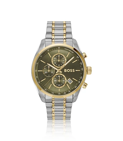 Olive-dial chronograph watch with two-tone effect