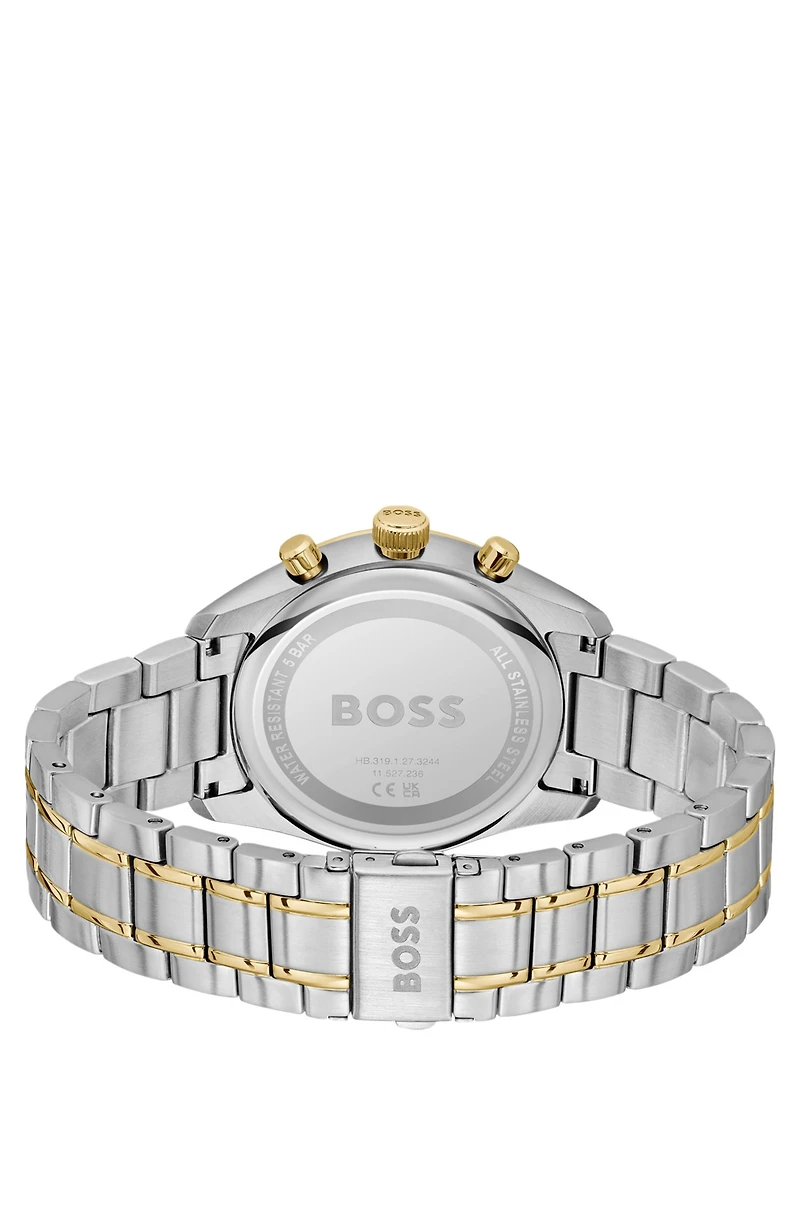 Two-tone chronograph watch with olive dial