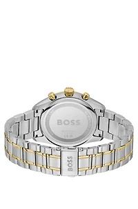 Two-tone chronograph watch with olive dial