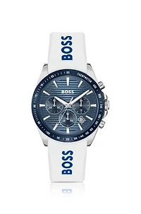 Grooved-dial chronograph watch with silicone logo strap