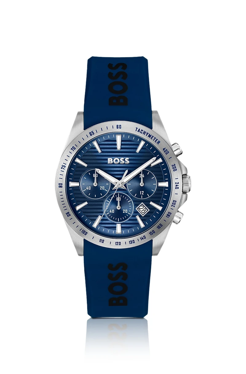 Logo-strap chronograph watch with navy textured dial