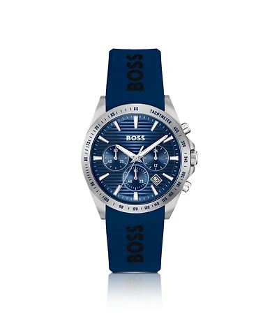 Logo-strap chronograph watch with blue textured dial