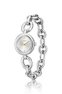 Silver-tone watch with ring bracelet