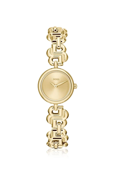 Gold-tone watch with monogram bracelet