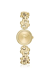 Gold-tone watch with monogram bracelet