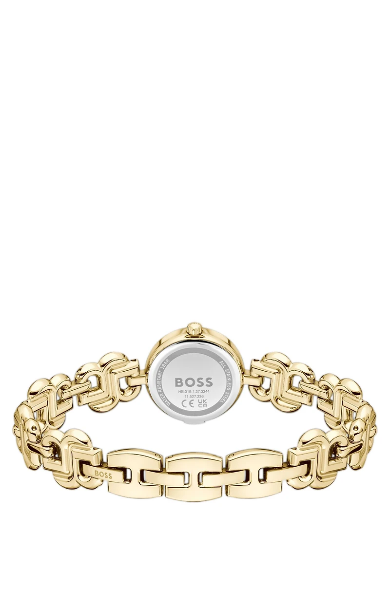 Gold-tone watch with monogram bracelet