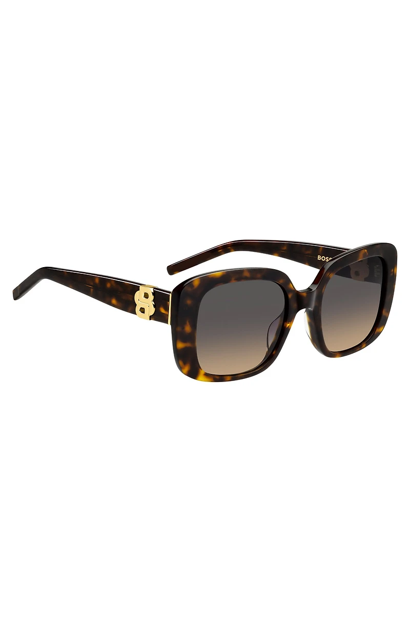 Havana-acetate sunglasses with gold-tone Double B monogram
