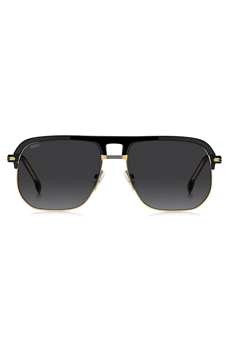 Double-bridge sunglasses in black acetate and titanium