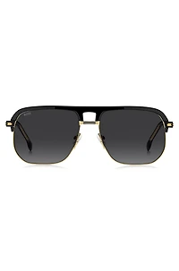 Double-bridge sunglasses in black acetate and titanium