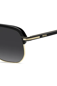 Double-bridge sunglasses in black acetate and titanium