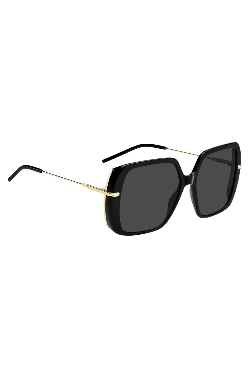 Layered black-acetate sunglasses with gold-tone temples