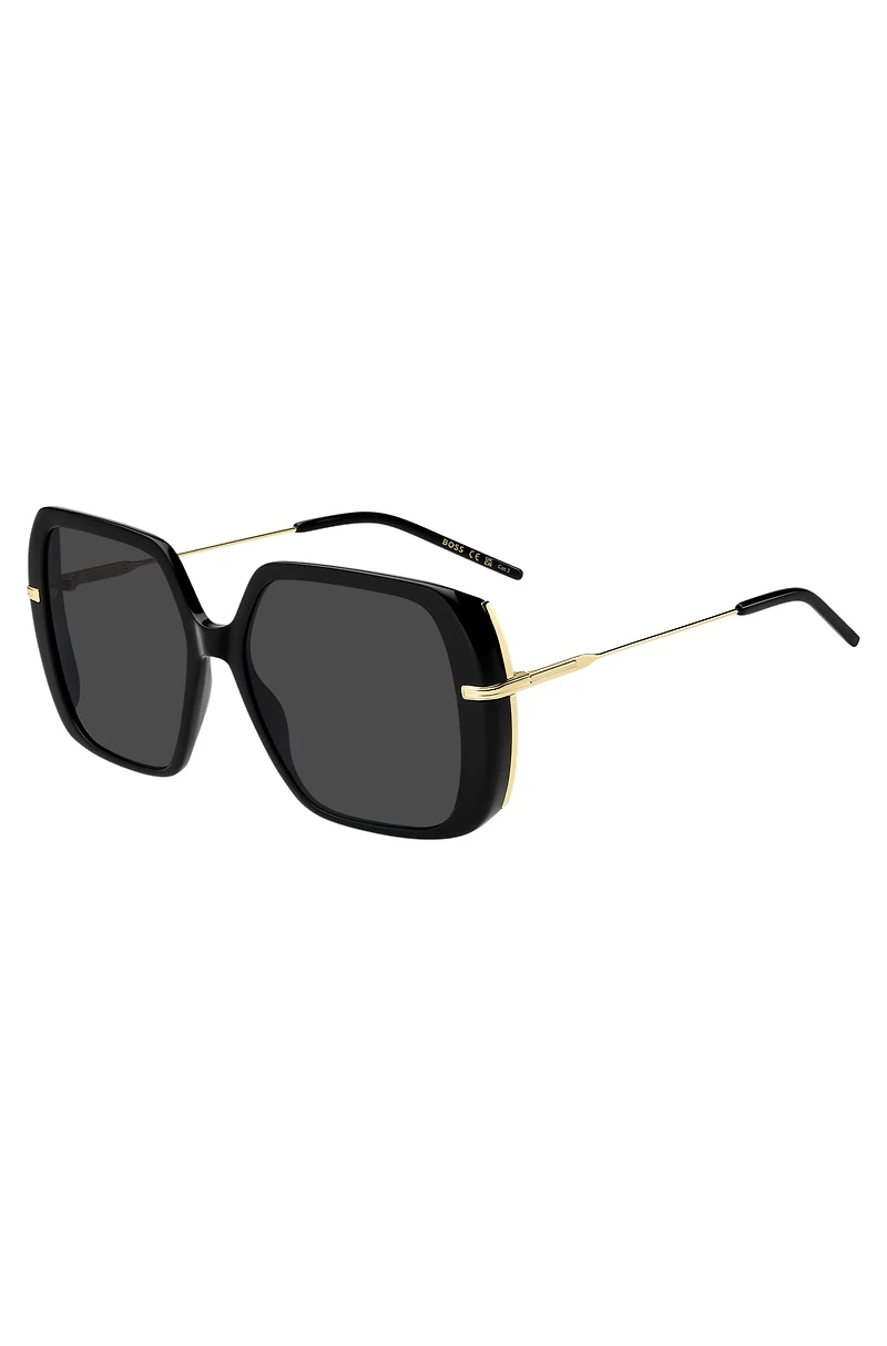 Layered black-acetate sunglasses with gold-tone temples