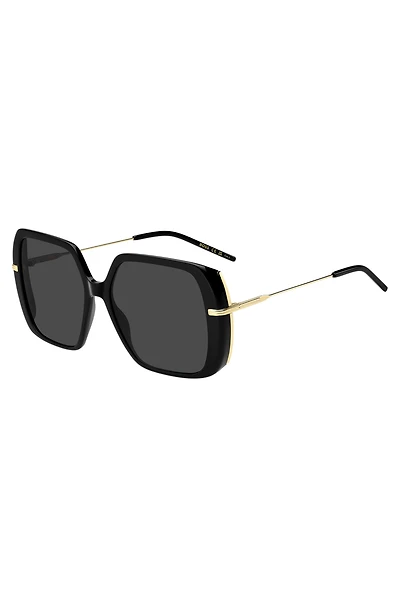 Layered black-acetate sunglasses with gold-tone temples