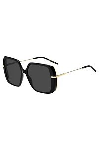 Layered black-acetate sunglasses with gold-tone temples