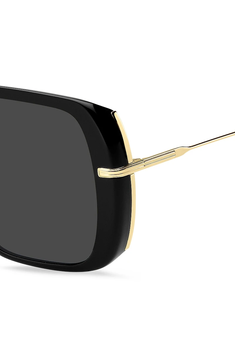 Layered black-acetate sunglasses with gold-tone temples