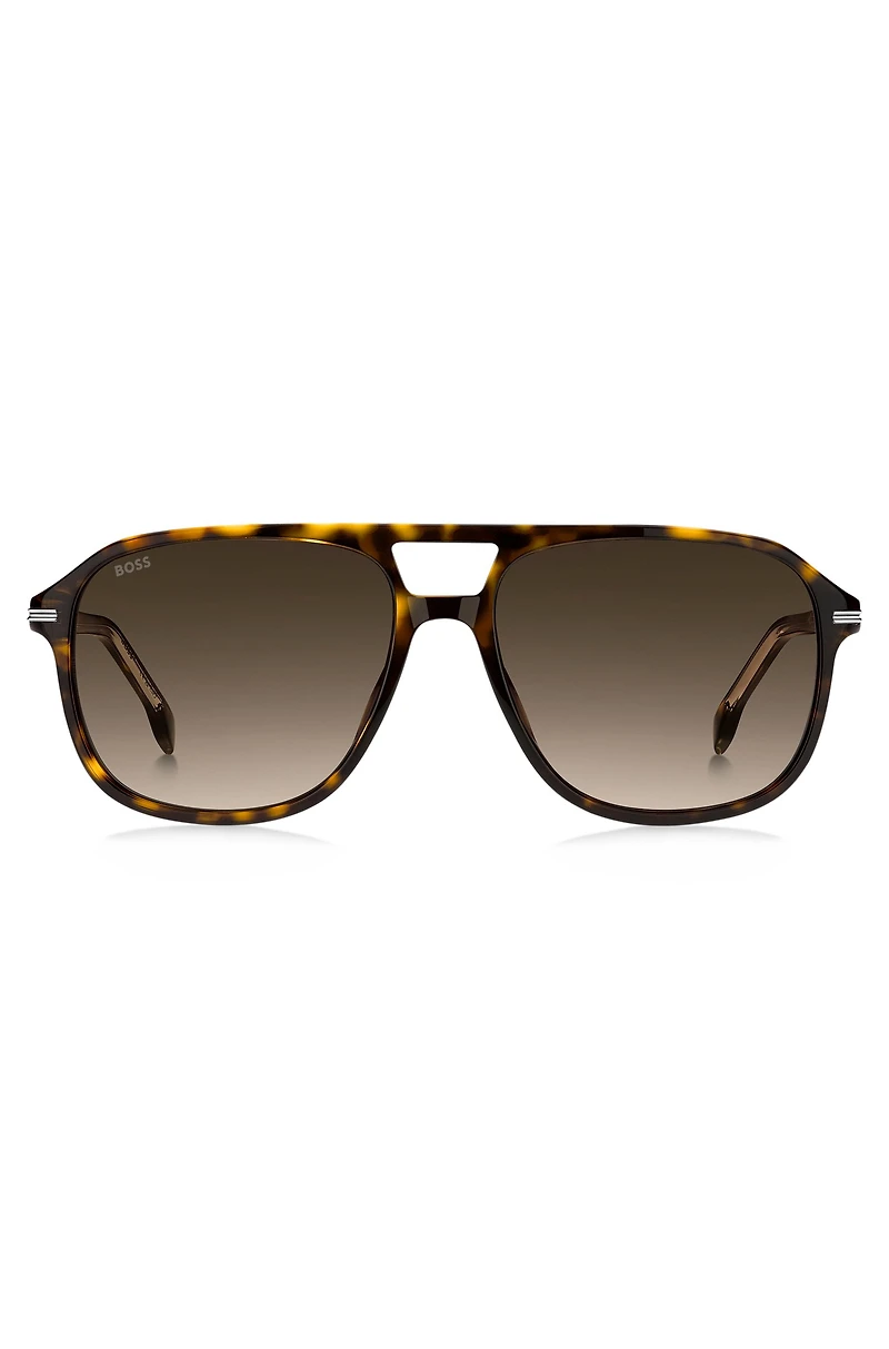 Havana-acetate sunglasses with silver-tone trims