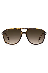 Havana-acetate sunglasses with silver-tone trims