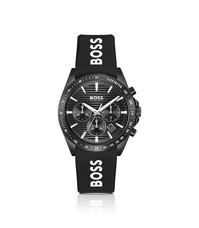 Silicone-strap watch with black dial