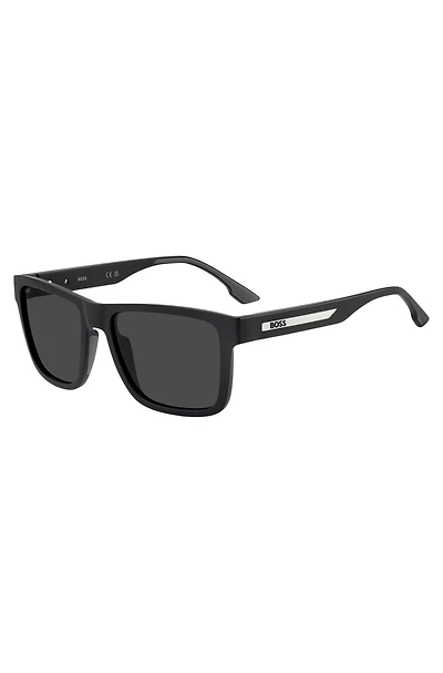 Matte-black sunglasses with logo insert