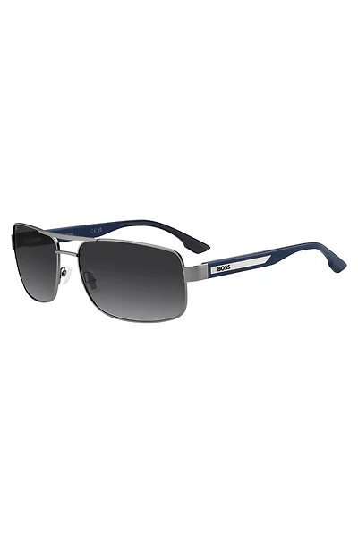 Double-bridge sunglasses with blue temples