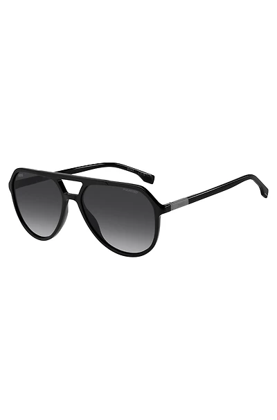 Black sunglasses with metallic logo trims