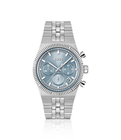 Candor blue-dial chronograph watch with fluted bezel