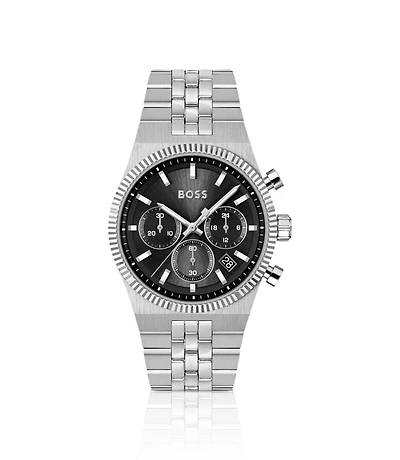 Candor black-dial chronograph watch with fluted bezel