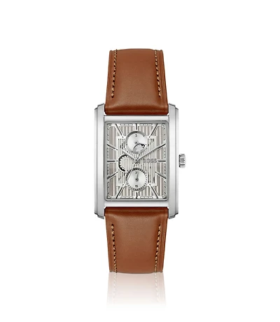 Silver-tone watch with textured skeleton dial