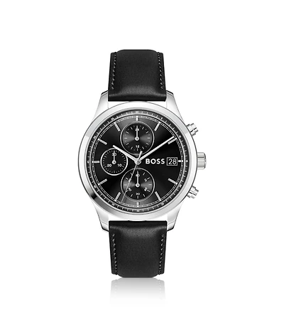 Stratus chronograph watch with black leather strap